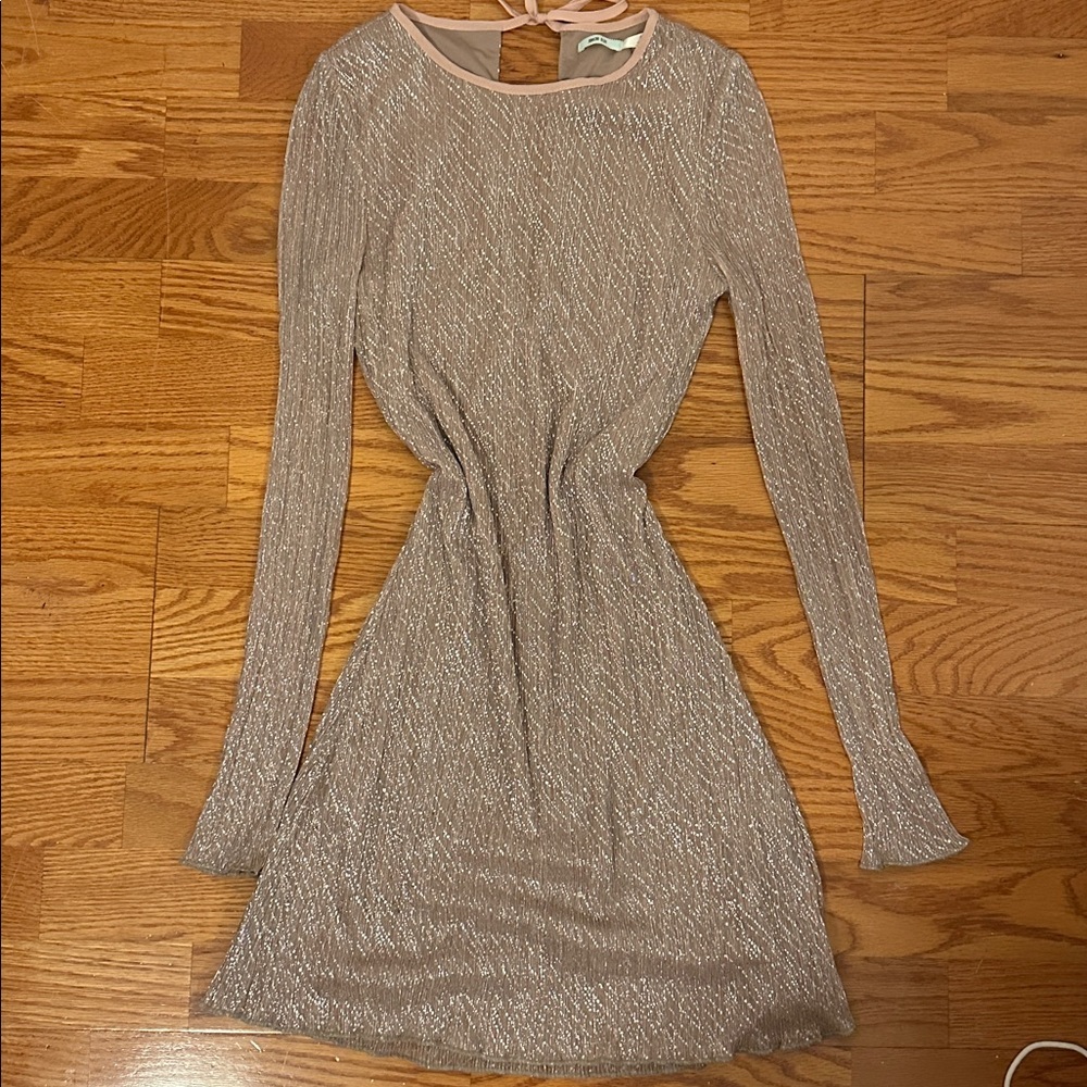 Urban Outfitters Kimchi Pink Blush Metallic Long-Sleeve Mini Dress